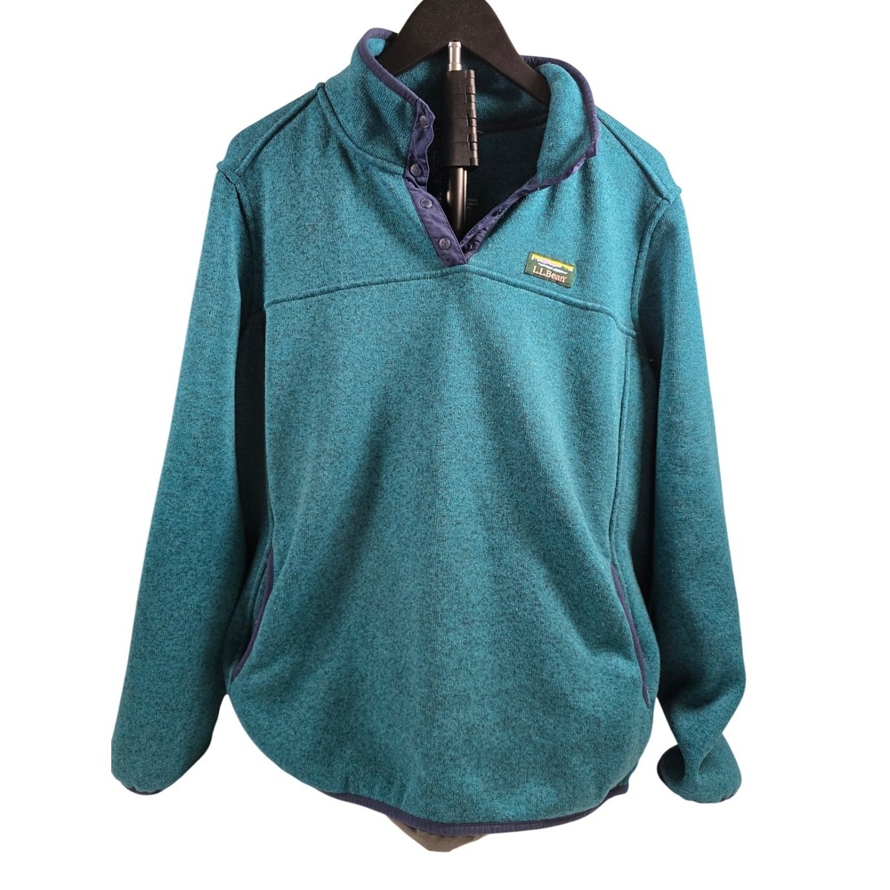 LL Bean Sweater Fleece Pullover Womens 3X Plus Teal Blue Snap Neck 503357
